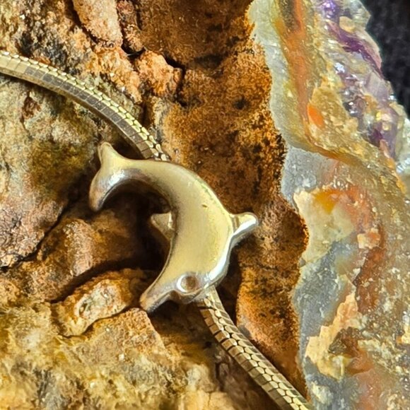 925 Italy Sterling Silver Dolphin 9" Anklet Lobster Clasp Snake Chain 6.6g - Picture 3 of 7
